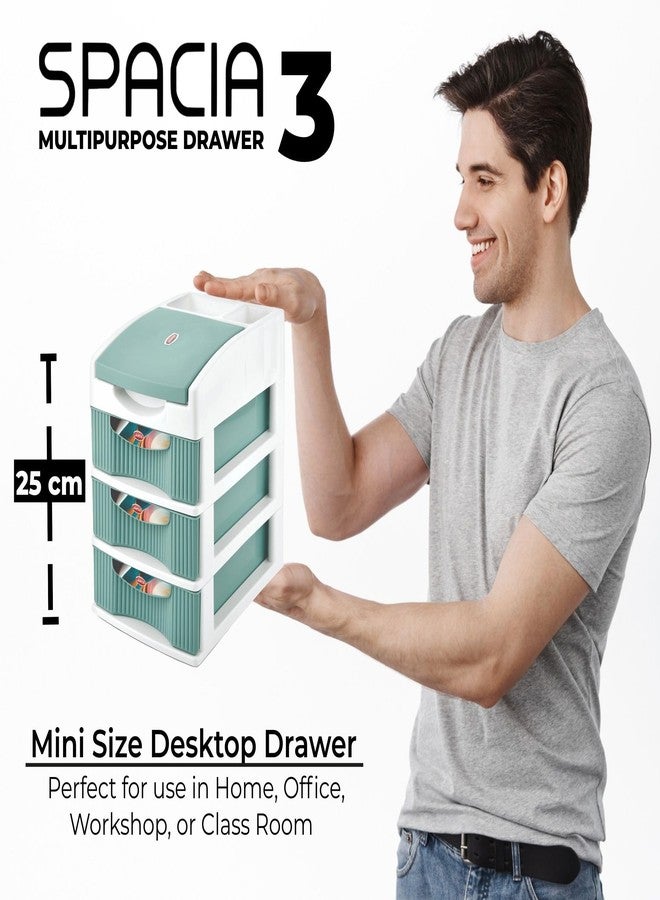 MOLTRES-SPACIA 3 (MINI Size) Desktop Organizer Plastic Drawers -Size(25x23x17) cm-Multipurporse Free Standing Cabinet Drawer for Cosmetic, Make-up Organizer, Jewelery & Office. (Green, Spacia 3) - Image 3